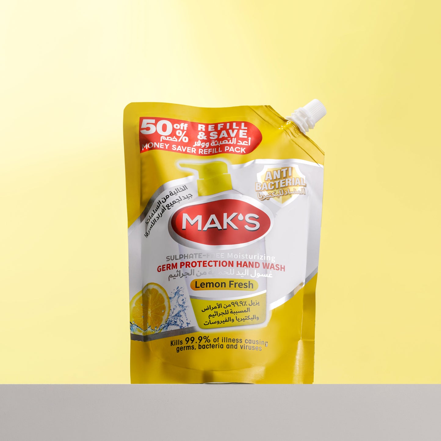 MAK’s Sulphate Free Anti Bacterial Handwash - Lemon Fresh (Pouch) 600ml