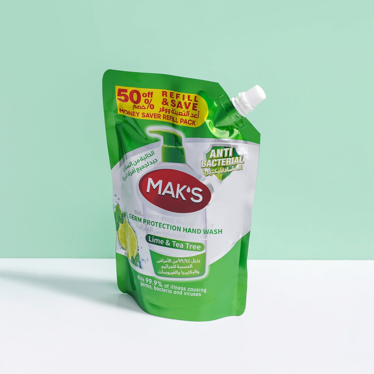 MAK’s Sulphate Free Anti Bacterial Handwash - Lime & Tea Tree (Pouch) 600ml