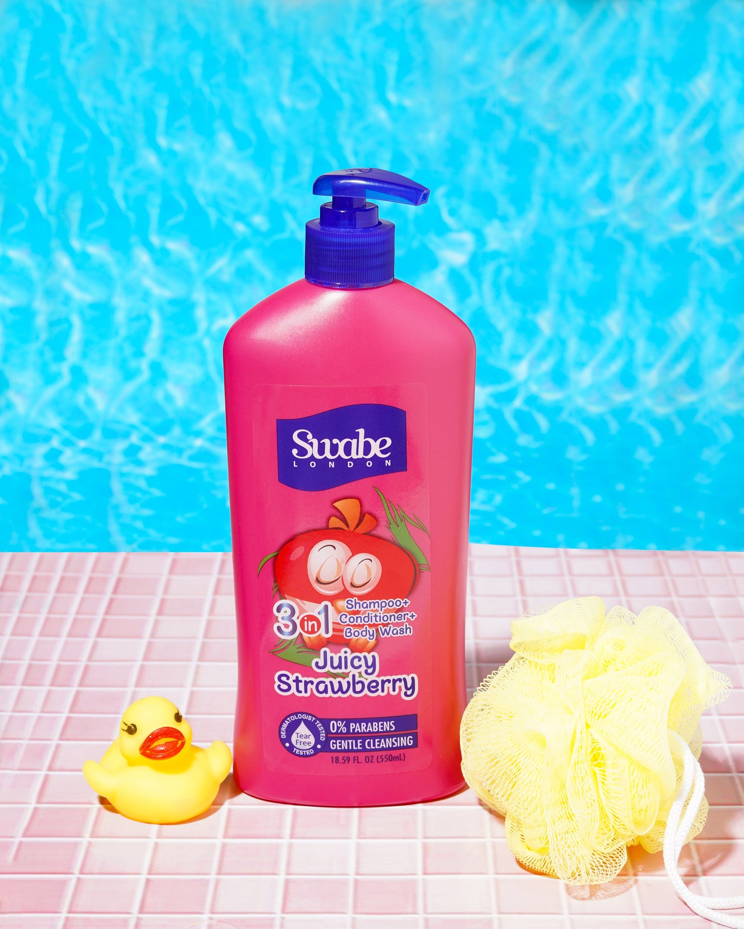 Swabe Kids by Mak's Juicy Strawberry 3-in-1 Shampoo, Conditioner, and Body Wash 550ml