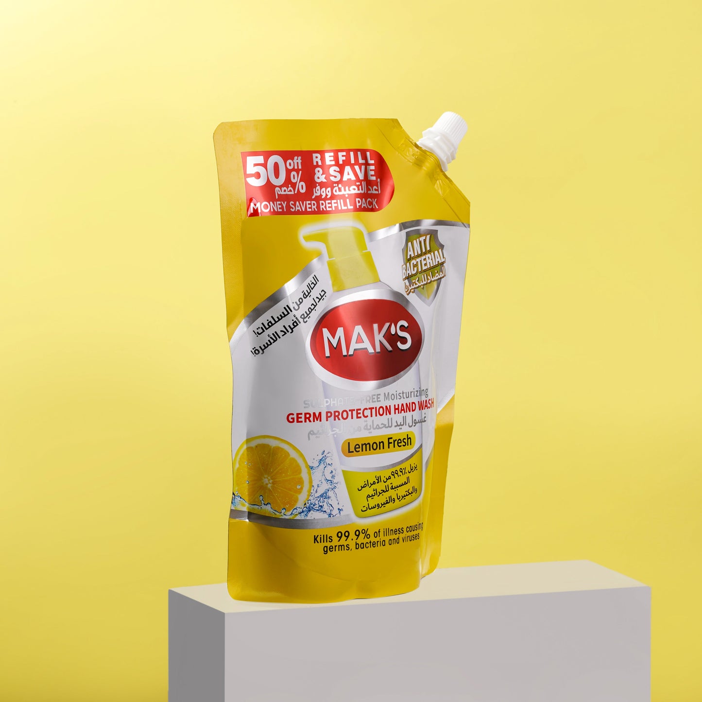MAK’s Sulphate Free Anti Bacterial Handwash - Lemon Fresh (Pouch) 600ml