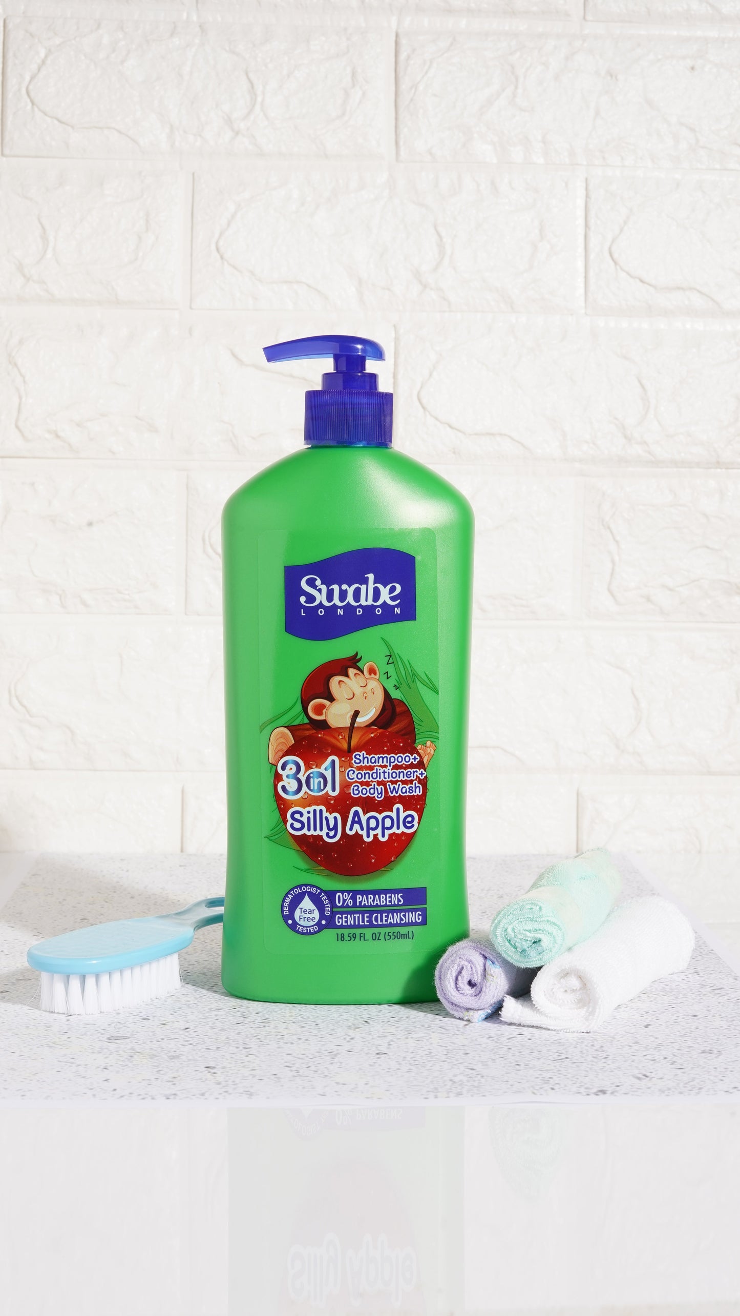 Swabe Kids by Mak's Silly Apple 3-in-1 Shampoo, Conditioner, and Body Wash