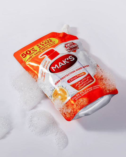 MAK’s Sulphate Free Anti Bacterial Handwash - Citrus Fresh (Pouch) 600ml