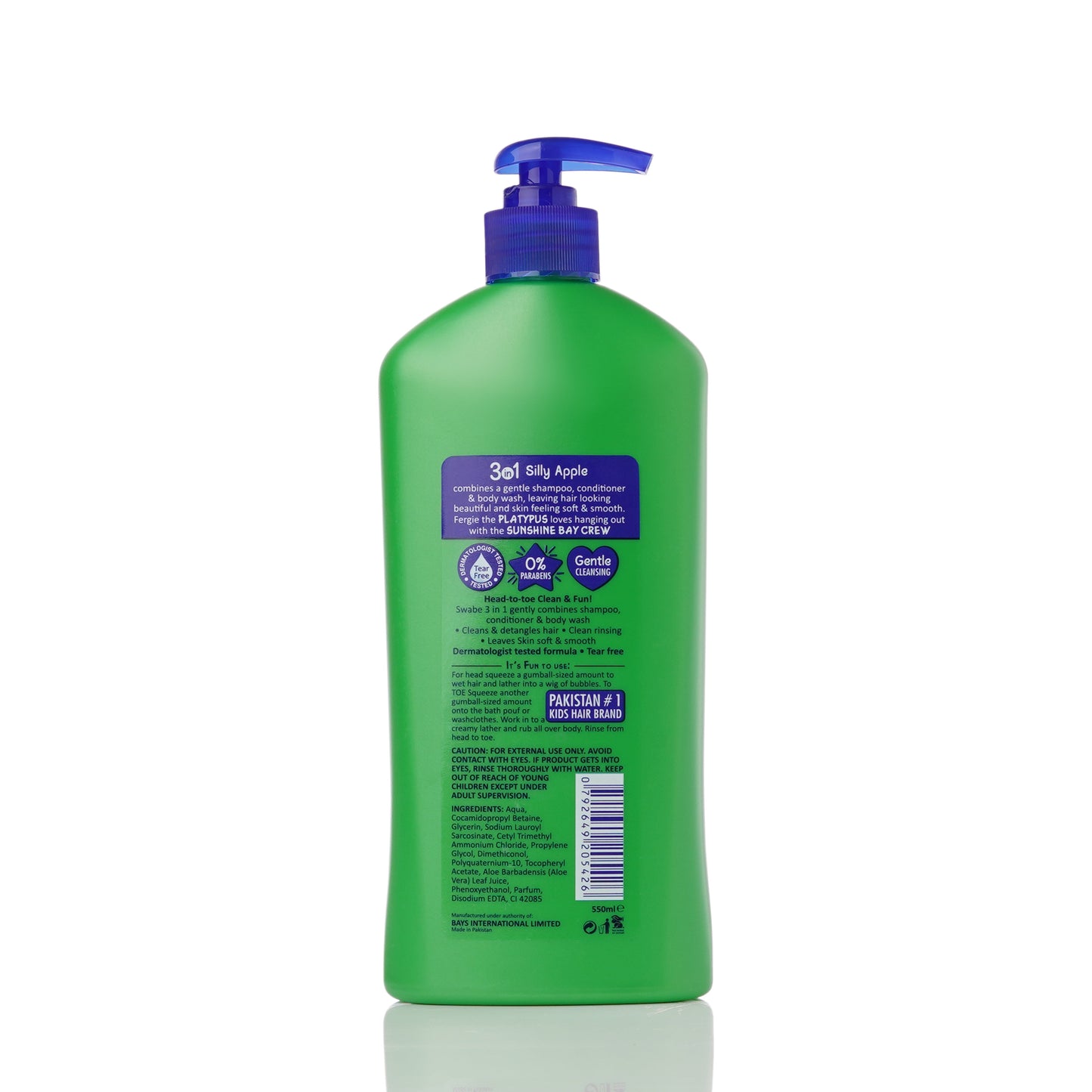 Swabe Kids by Mak's Silly Apple 3-in-1 Shampoo, Conditioner, and Body Wash